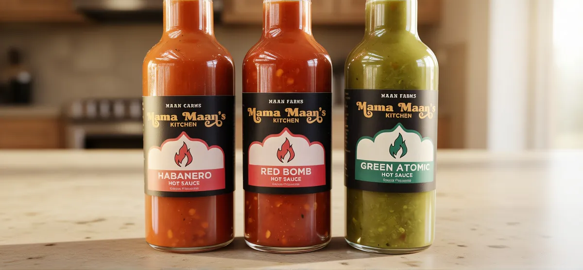 Hot sauce, 3 SKUs · after, warm stone lighting test