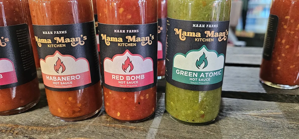 Hot sauce, 3 SKUs · before, unedited phone photo